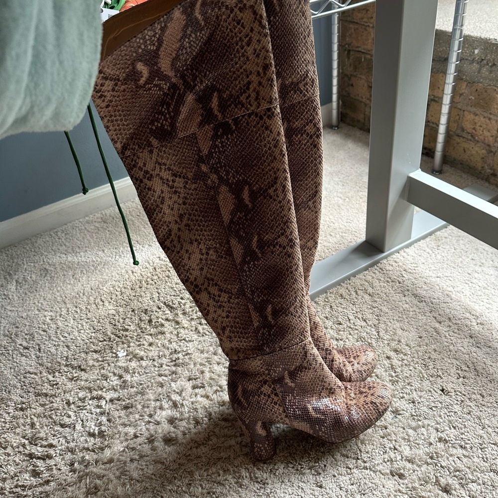 Inc snakeskin knee high boots